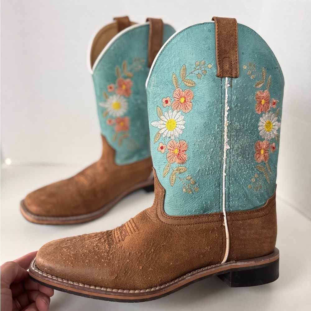 Smoky Mountain Teal & Brown Western Cowgirl Distressed Floral Boots Women’s 8.5